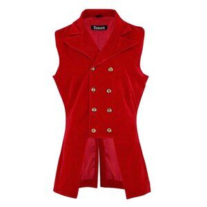 Men's Double Breasted Governor Vest Waistcoat VTG Red Velvet Brocade Gothic